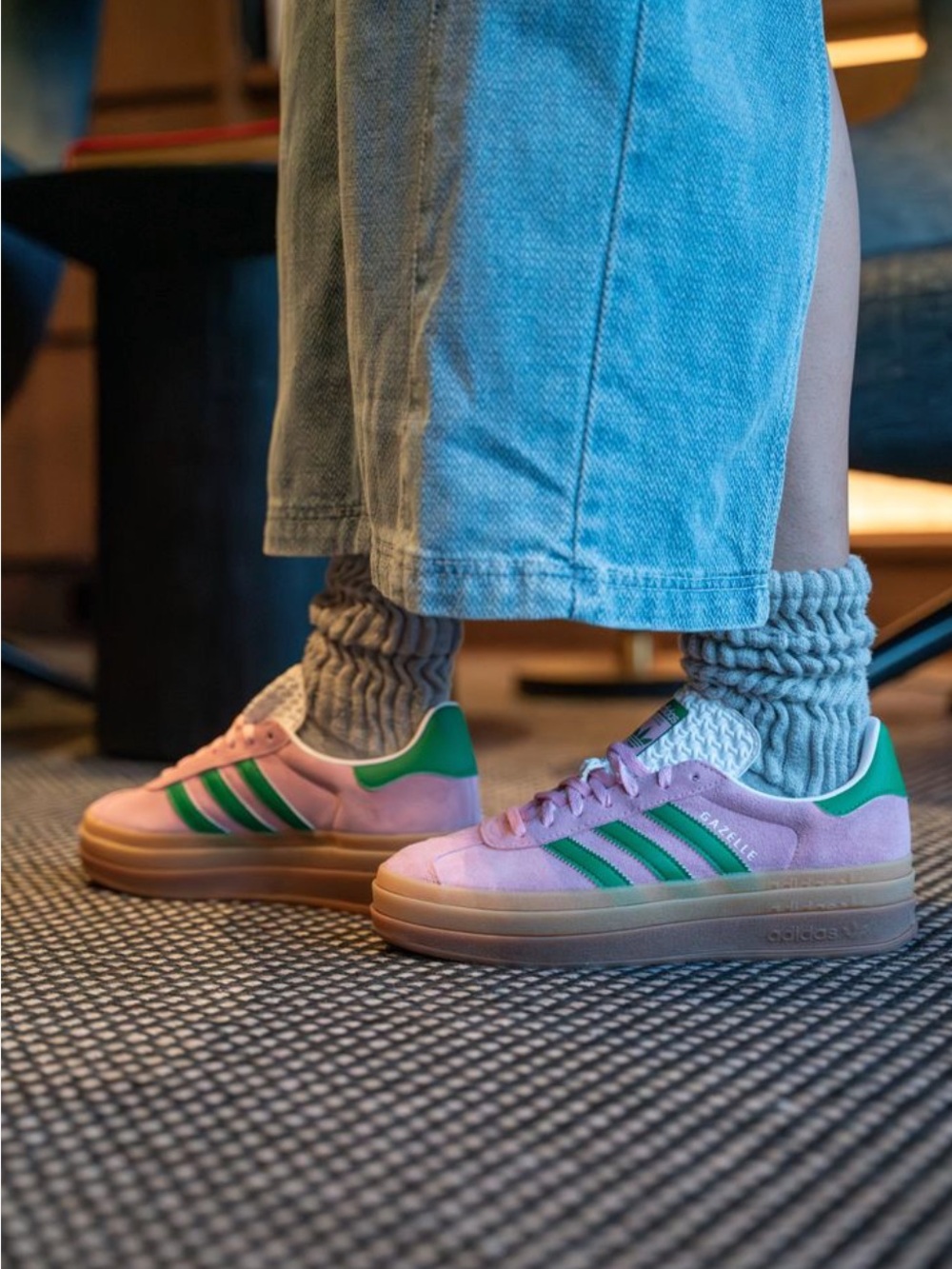 adidas gazelle Pink Suede Sneakers with Green Stripes